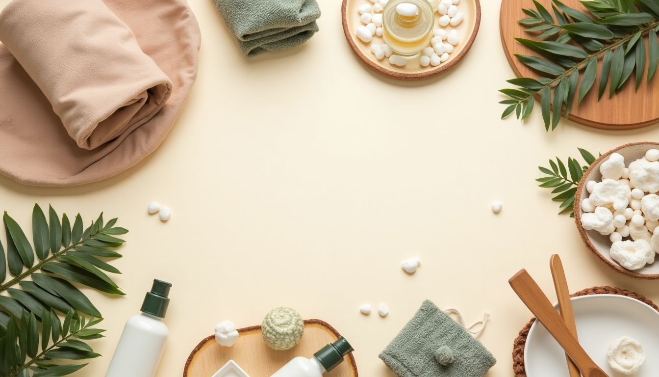 Eco-friendly wellness products displayed on a soft background.