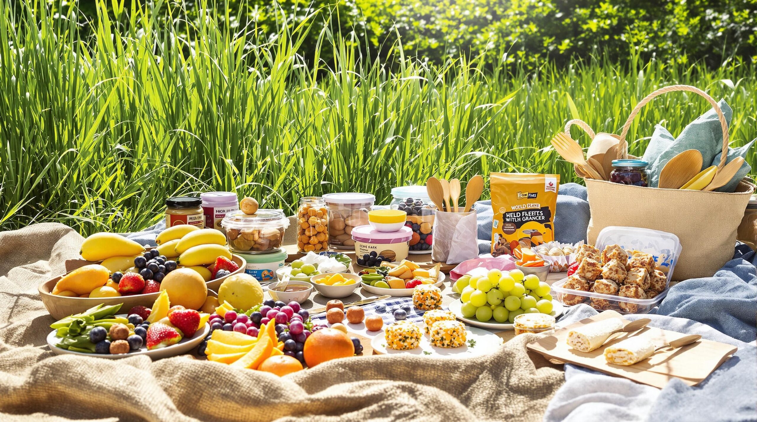 Lush picnic with sustainable snacks.