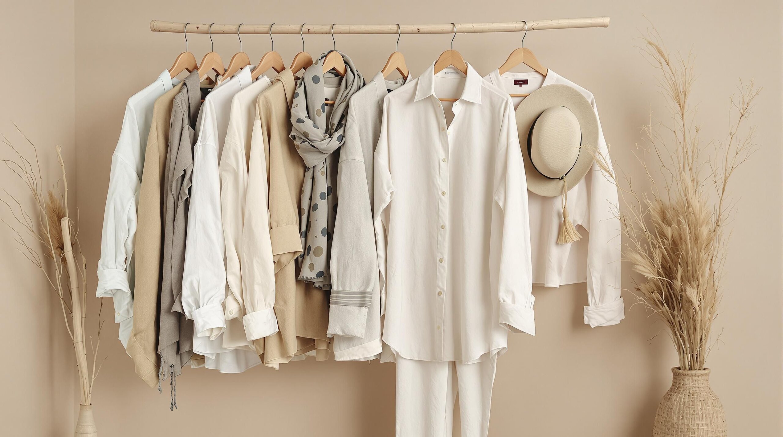 Eco-friendly wardrobe items with natural props.