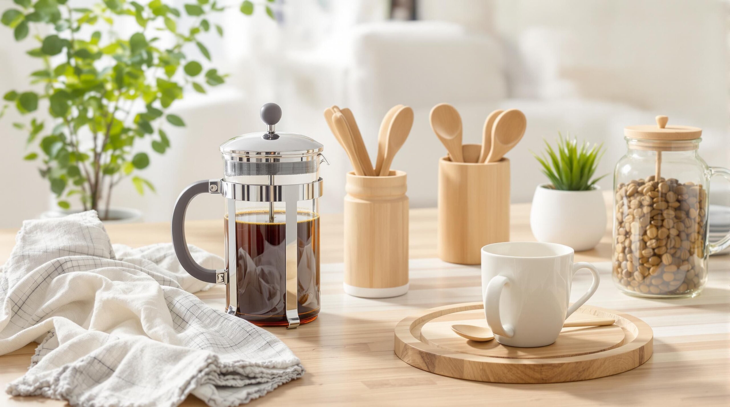 Sustainable coffee setup with natural elements.