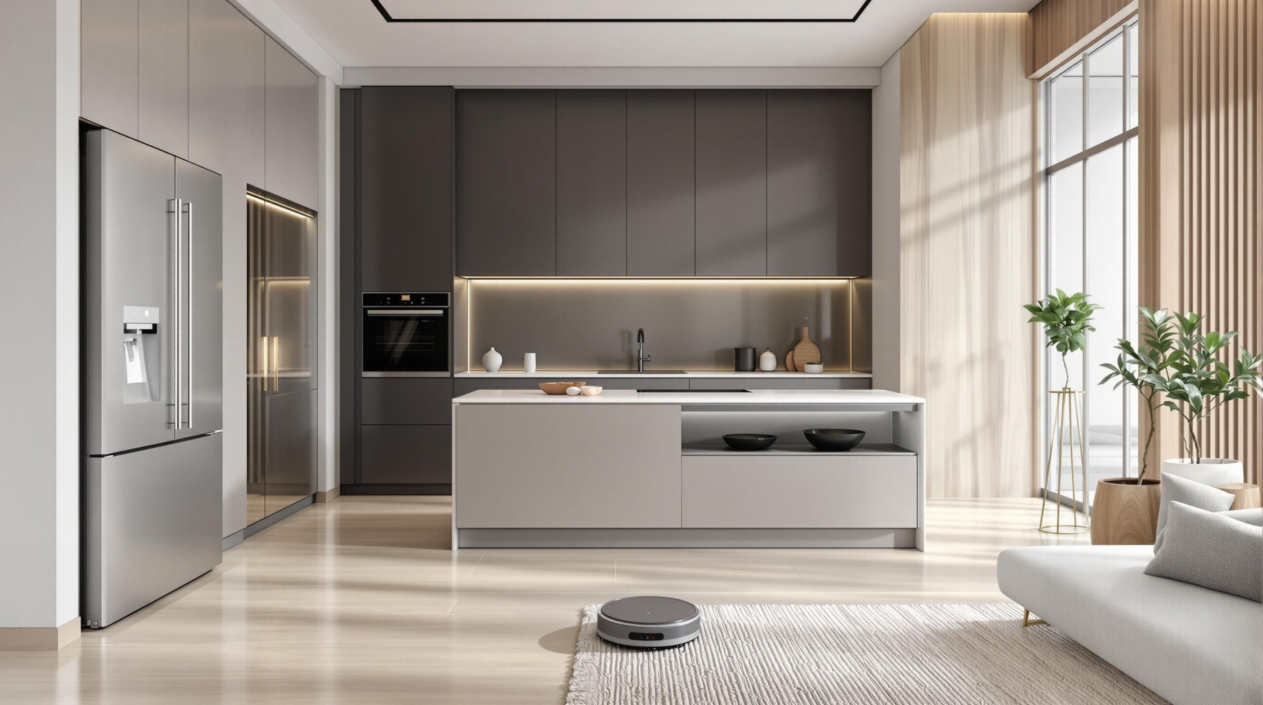Modern home interior, smart appliances.