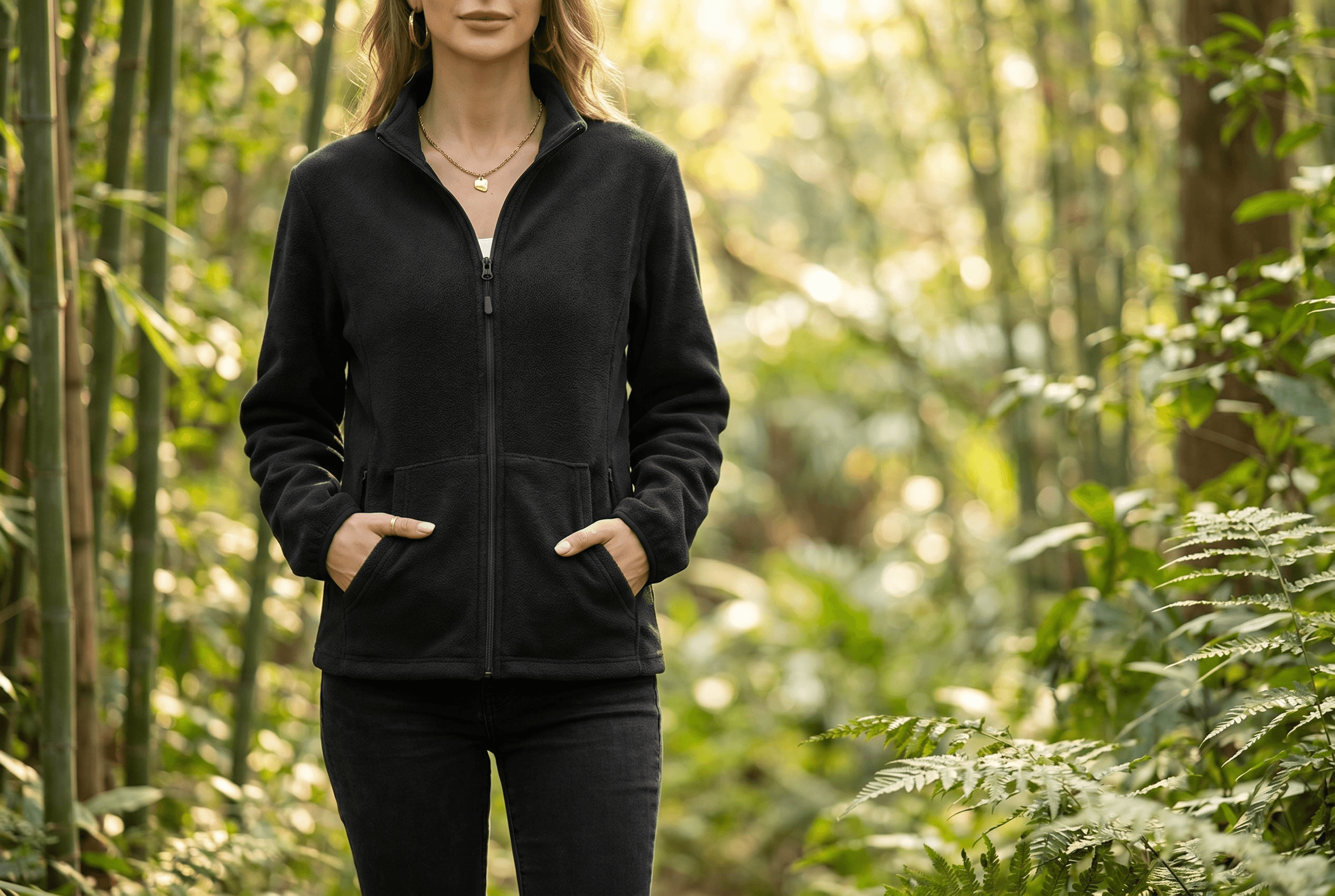 Argstar women's fleece jacket in green sustainable outdoor setting