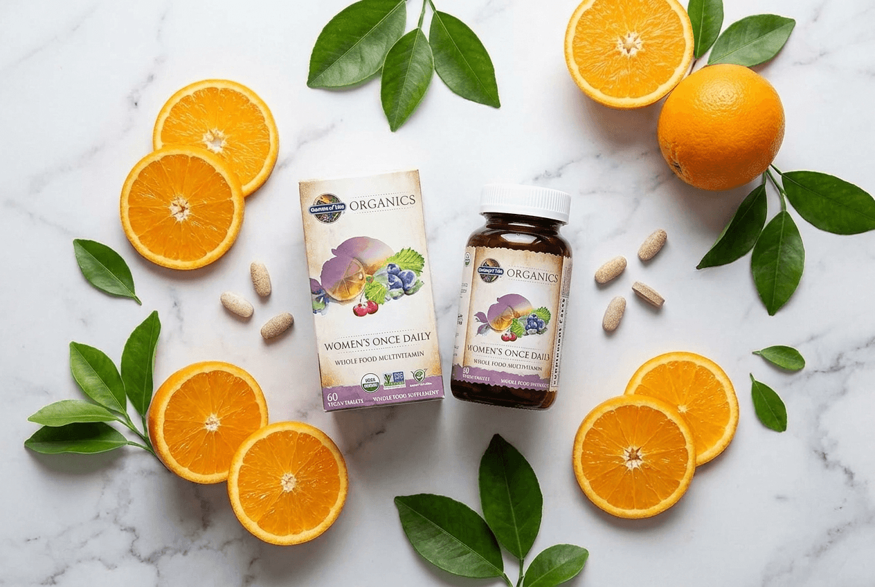 Garden of Life certified organic multivitamin supplement — plant-based whole food vitamins