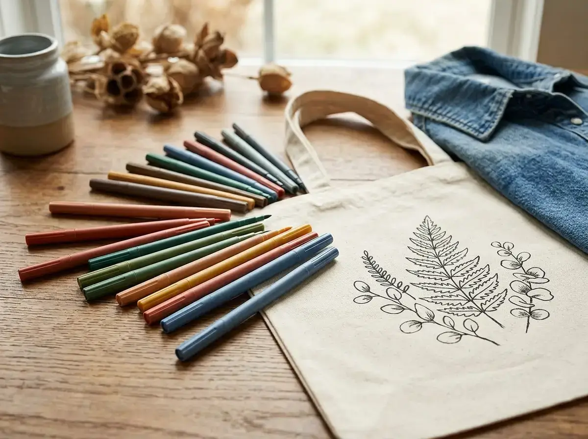 Dual-tip fabric markers and hand-drawn canvas tote design