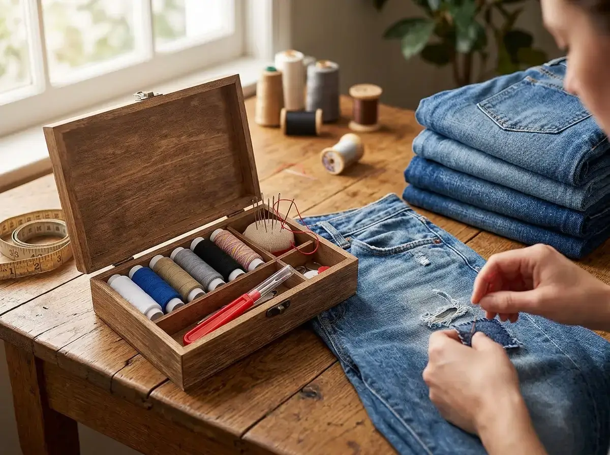 Hand sewing kit with threads and seam ripper for thrift flips