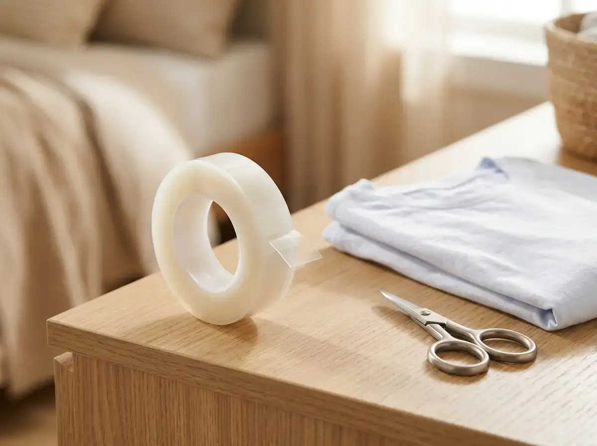 Double-sided fabric tape for quick no-sew styling fixes