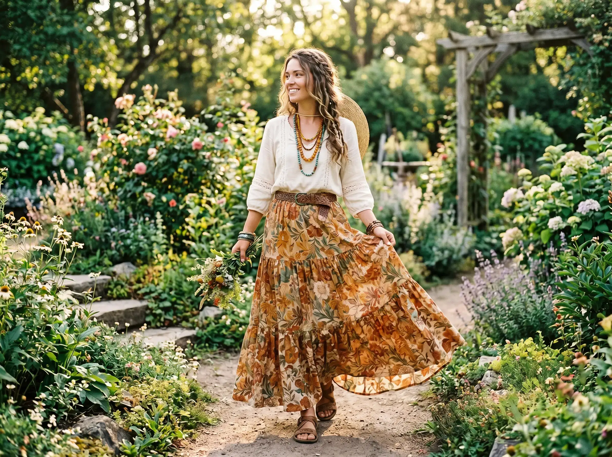 Boho Hippie Floral Maxi Skirt — sustainable fashion