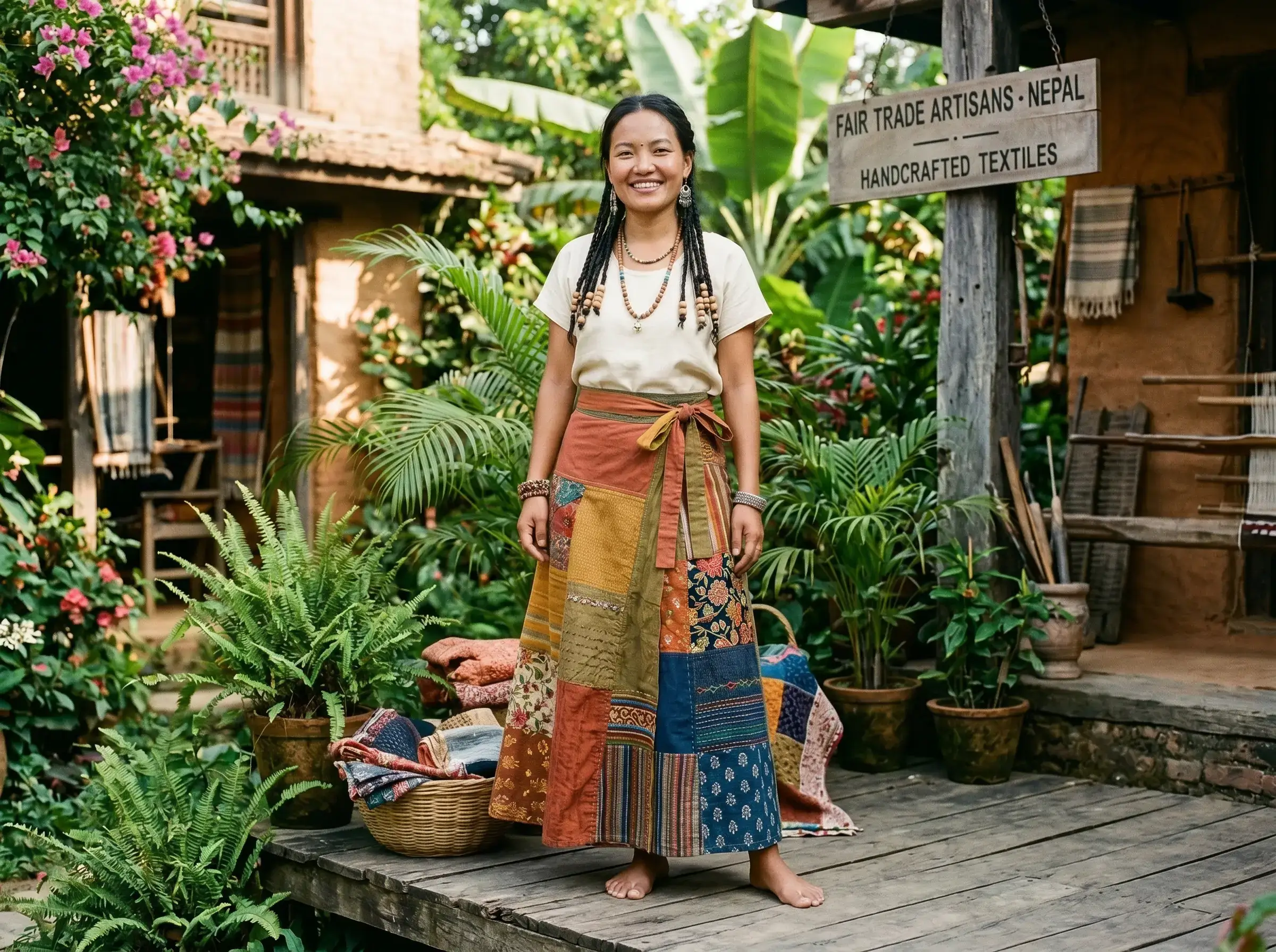 Agan Traders Boho Patchwork Wrap Skirt — Nepal artisan upcycled