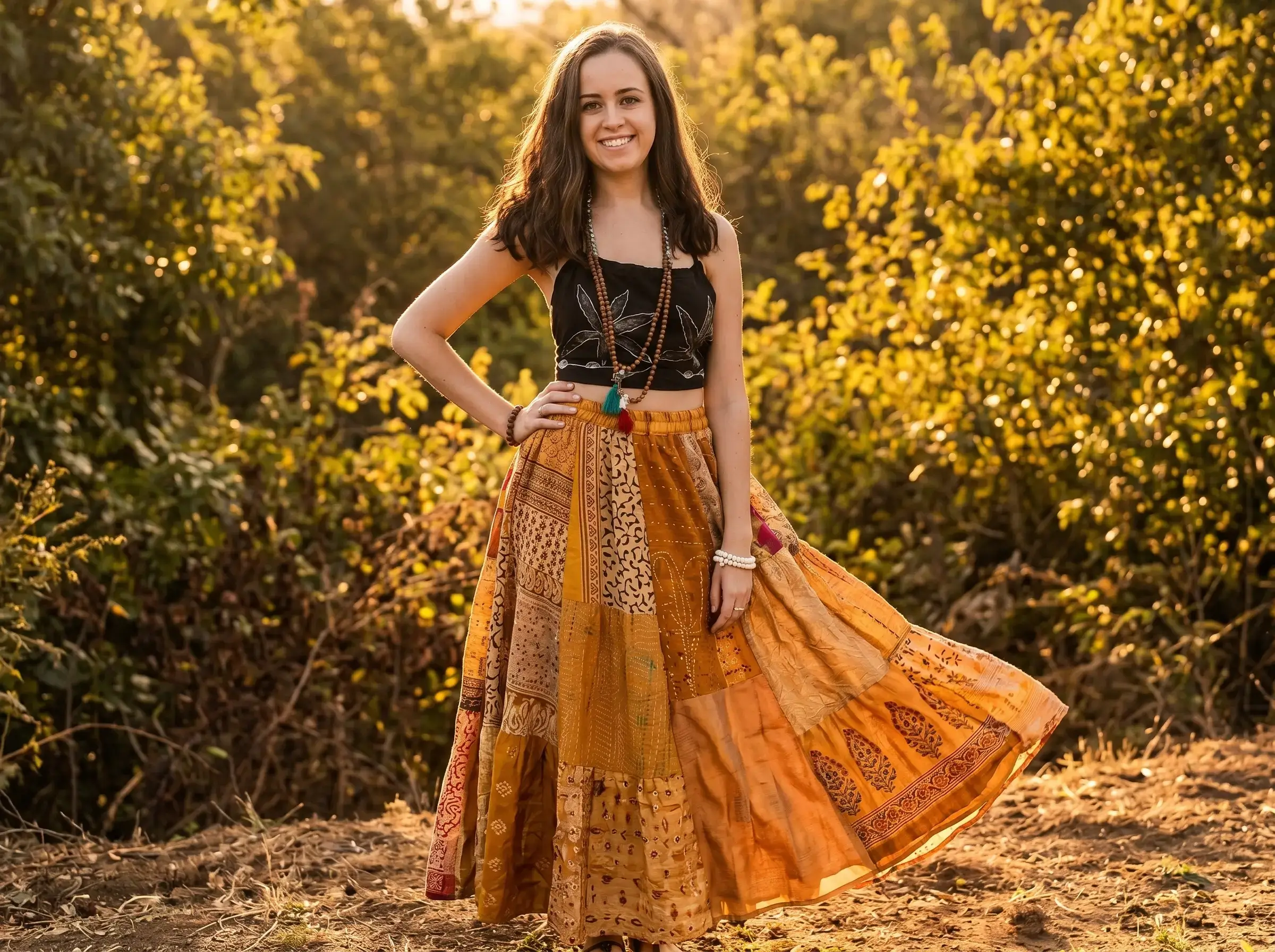 Mogul Interior Butterscotch Upcycled Patchwork Skirt