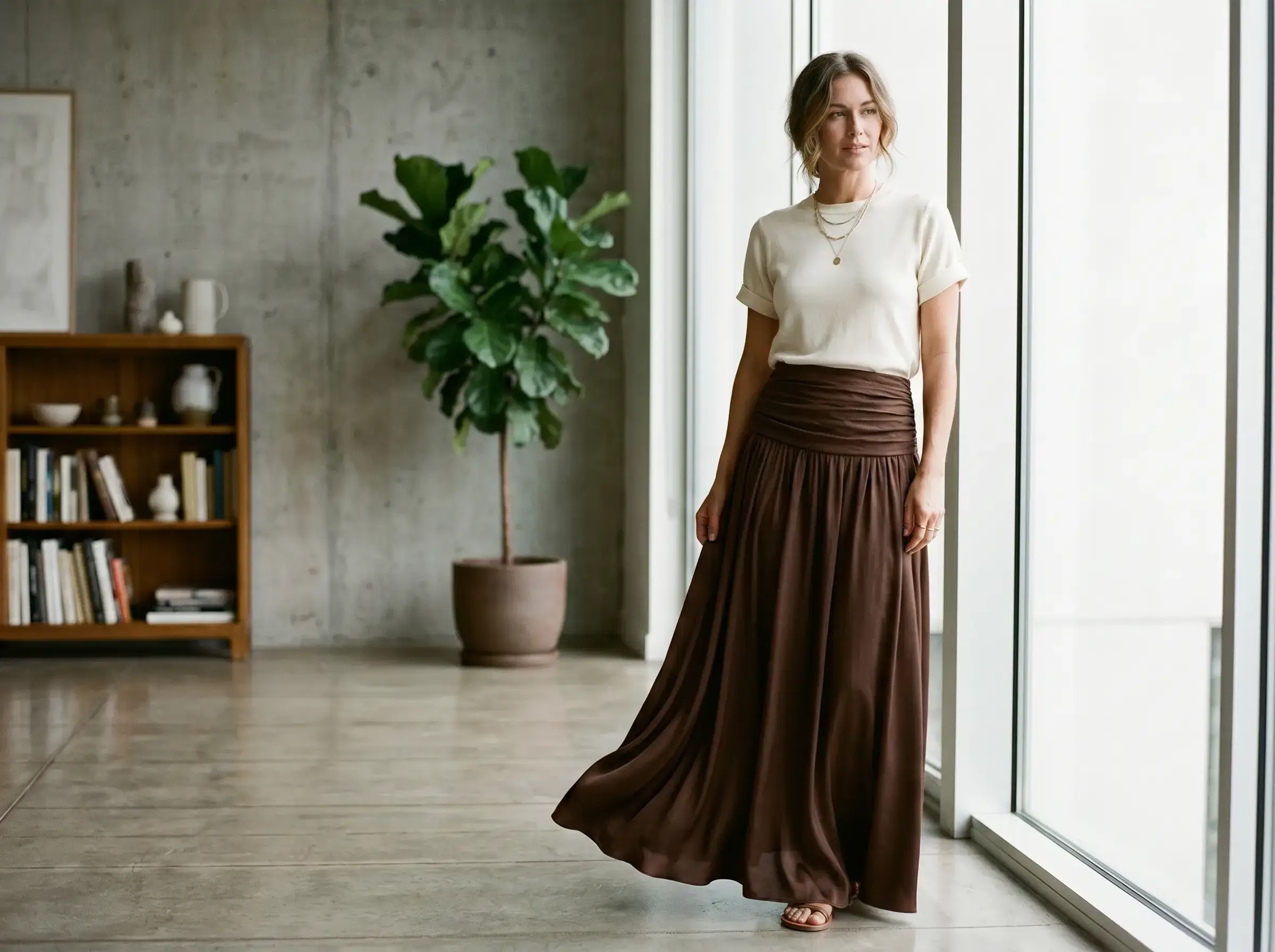 Ninety Percent Leah Ruched Maxi Skirt Bitter Chocolate
