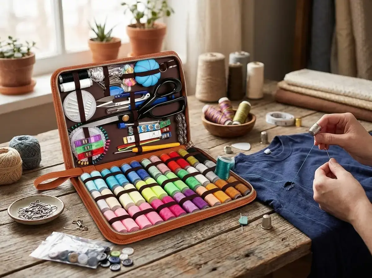 Sewing kit for visible mending and hand stitching