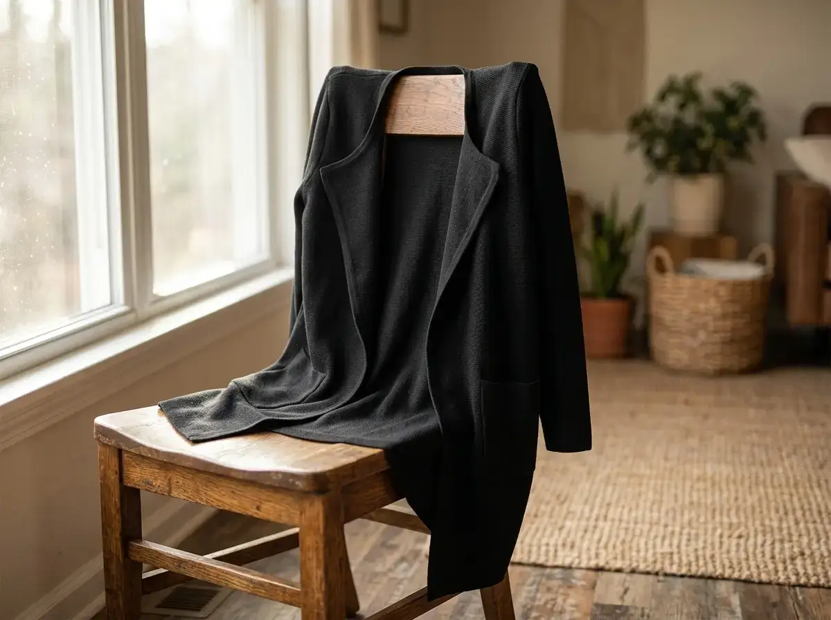 Cardigan layered into a restyled upcycled outfit