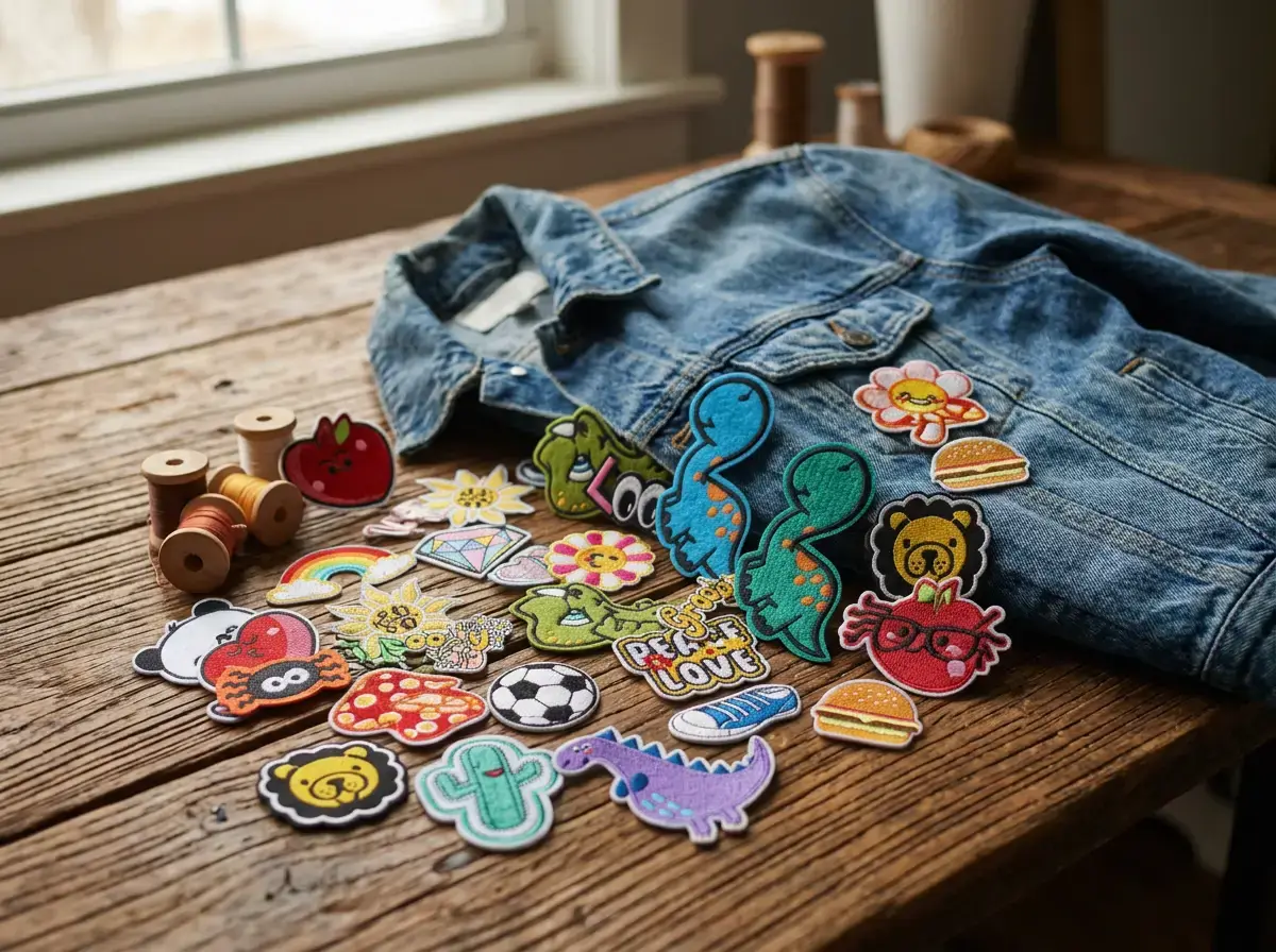 Assorted embroidered iron-on patches for upcycling clothes