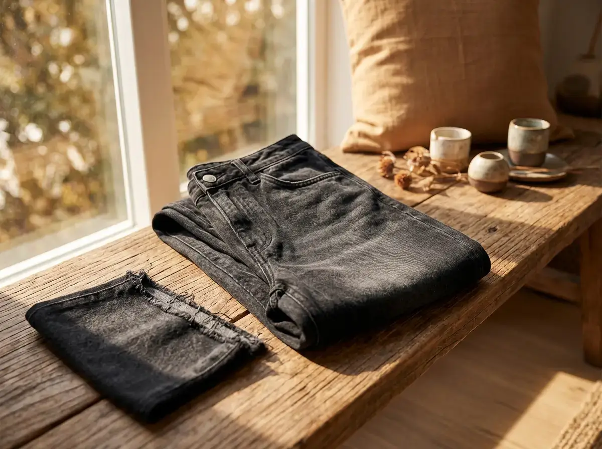 Upcycled wide-leg jeans finished with no-sew hems