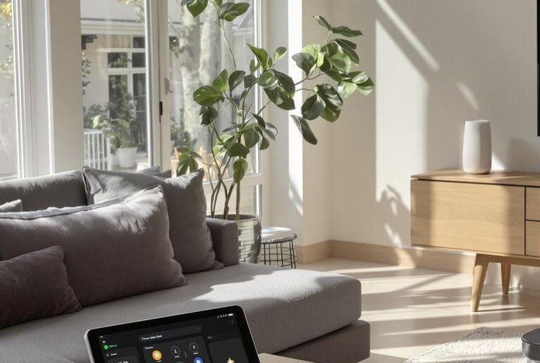 Sleek smart home with integrated technology.