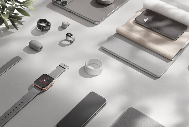 Assorted trending tech gadgets on a sleek, minimalist table.