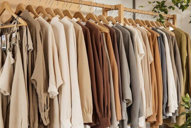 Models wearing eco-friendly clothing in a natural setting.