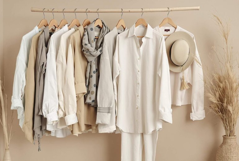 Eco-friendly wardrobe items with natural props.