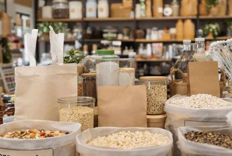 Eco-friendly products in a zero waste store.