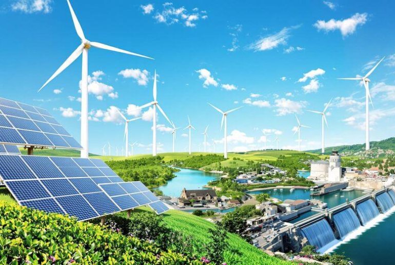 Renewable energy sources in Europe including solar and wind.