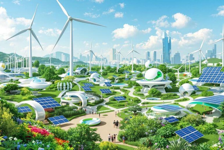 Eco-friendly innovations in a sustainable landscape.