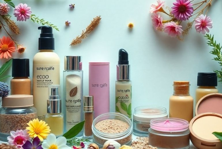 Eco-friendly makeup products with natural ingredients and colors.